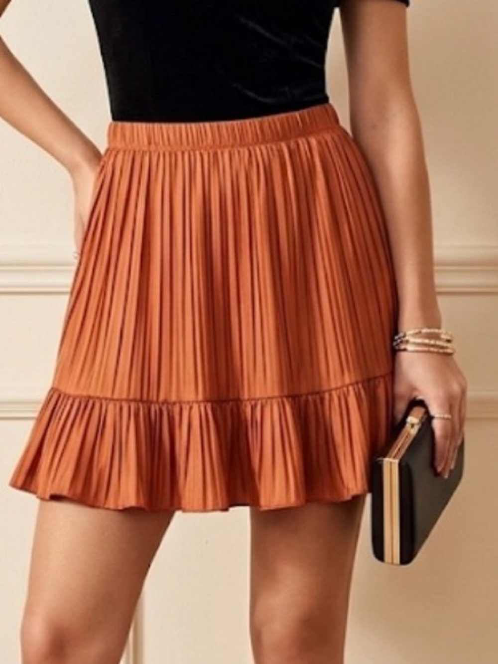 Zara Pleated Ruffle Mini Skirt in Rust Terracotta Size Large - Picture 6 of 6